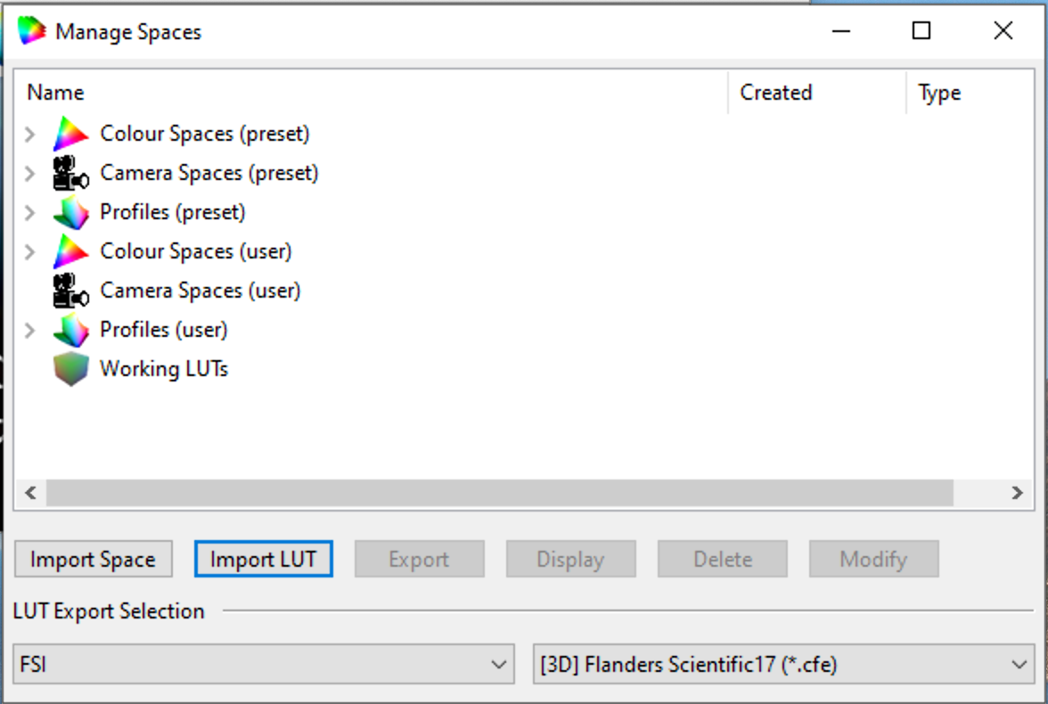ColourSpace Import LUT step